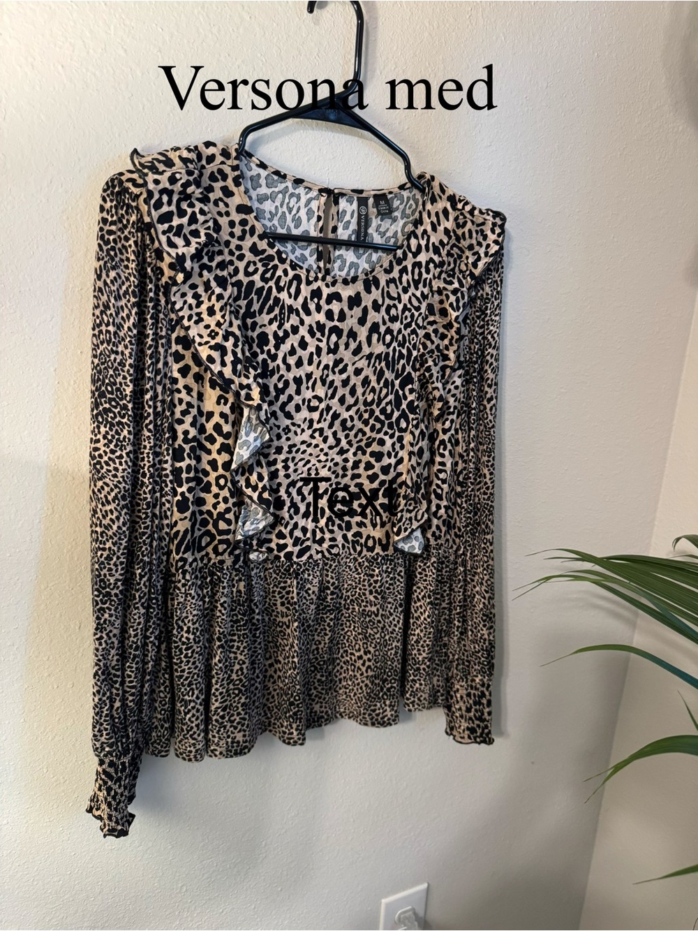 Versona Leopard Ruffle Peplum Blouse - Beige & Black